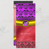 Invitation DAMASK GEM STONE MONOGRAM rose violet soie (Devant / Derrière)