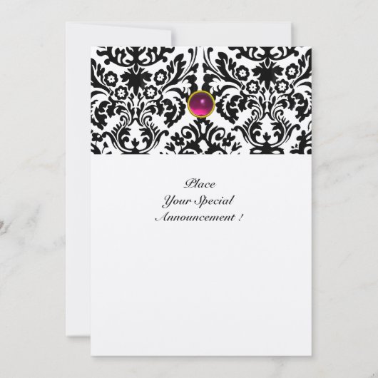 Invitation DAMASK GEM STONE MONOGRAM rubis rose bac blanc (Dos)
