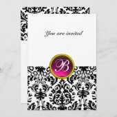 Invitation DAMASK GEM STONE MONOGRAM rubis rose bac blanc (Devant / Derrière)