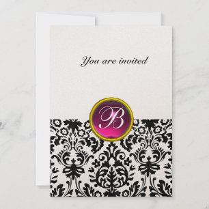 Invitation DAMASK GEM STONE MONOGRAM rubis rose bac blanc