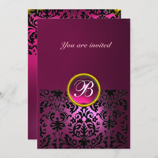 Invitation DAMASK GEM STONE MONOGRAM rubis rose baisée (Devant / Derrière)