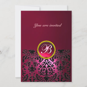Invitation DAMASK GEM STONE MONOGRAM rubis rose fucsia
