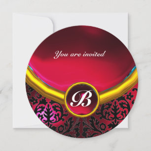 Invitation DAMASK GEM STONE MONOGRAM rubis rouge bordeaux