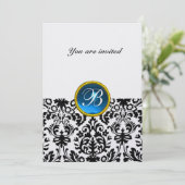 Invitation DAMASK GEM STONE MONOGRAM saphir bleu glace (Debout devant)