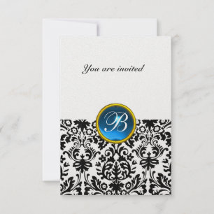 Invitation DAMASK GEM STONE MONOGRAM saphir bleu glace rsvp