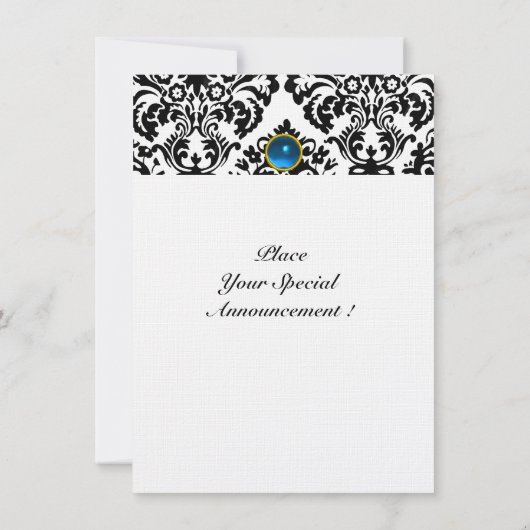 Invitation DAMASK GEM STONE MONOGRAM saphir bleu lin rsvp (Dos)