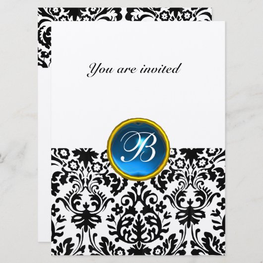Invitation DAMASK GEM STONE MONOGRAM saphir bleu tacheté (Devant / Derrière)