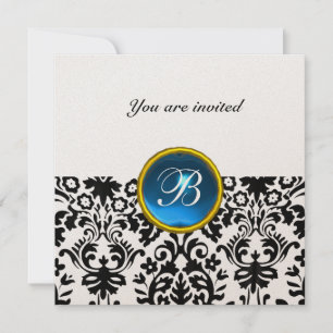 Invitation DAMASK GEM STONE MONOGRAM saphir or bleu