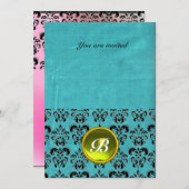Invitation DAMASK GEM STONE MONOGRAM soie bleu rose (Devant / Derrière)