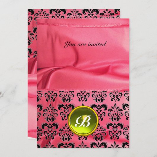 Invitation DAMASK GEM STONE MONOGRAM soie rose (Devant / Derrière)