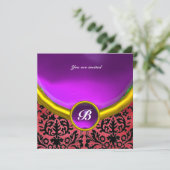 Invitation DAMASK GEM STONE MONOGRAM soie violet noir (Debout devant)