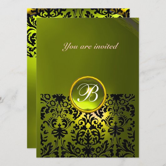 Invitation DAMASK GEM STONE MONOGRAM topaz jaune (Devant / Derrière)