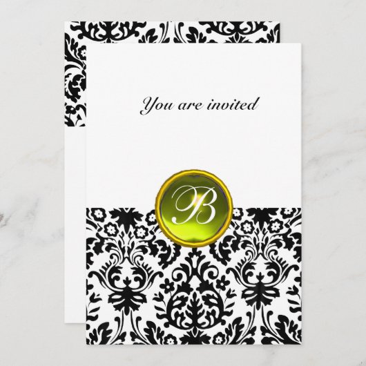 Invitation DAMASK GEM STONE MONOGRAM topaz jaune blanc (Devant / Derrière)