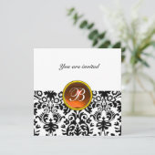Invitation DAMASK GEM STONE MONOGRAM topaz orange blanc (Debout devant)