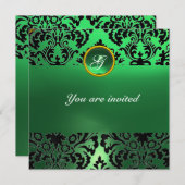 Invitation DAMASK GEM STONE MONOGRAM vert jade (Devant / Derrière)