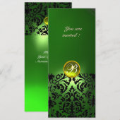 Invitation DAMASK GEM STONE MONOGRAM vert jaune (Devant / Derrière)