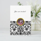 Invitation DAMASK GEM STONE MONOGRAM violet blanc rsvp (Debout devant)