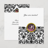 Invitation DAMASK GEM STONE MONOGRAM violet blanc rsvp (Devant / Derrière)