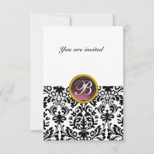 Invitation DAMASK GEM STONE MONOGRAM violet blanc rsvp