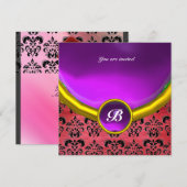 Invitation DAMASK GEM STONE MONOGRAM violet rose soie noir (Devant / Derrière)