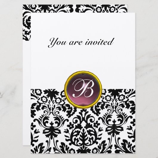 Invitation DAMASK GEM STONE MONOGRAM violet tacheté (Devant / Derrière)