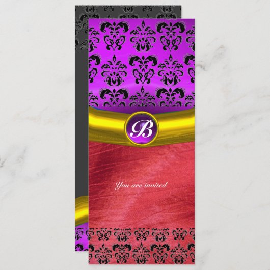 Invitation DAMASK GEM STONE MONOGRAM violet violet soie (Devant / Derrière)