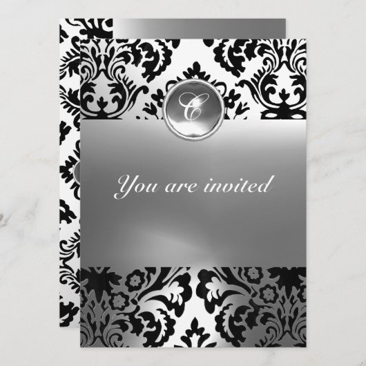 Invitation DAMASK GEM STONE MONOGRAMME blanc (Devant / Derrière)