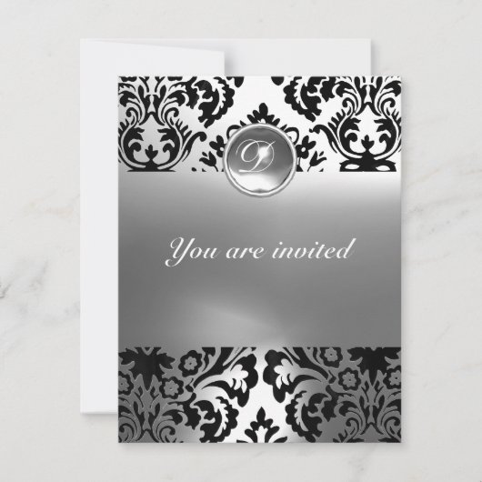 Invitation DAMASK GEM STONE MONOGRAMME blanc (Devant)