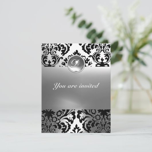 Invitation DAMASK GEM STONE MONOGRAMME blanc (Debout devant)