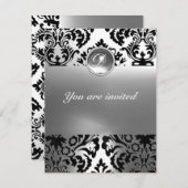 Invitation DAMASK GEM STONE MONOGRAMME blanc (Devant / Derrière)