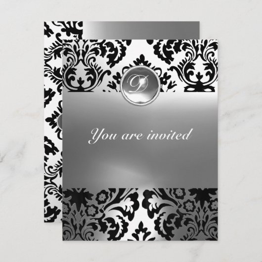 Invitation DAMASK GEM STONE MONOGRAMME blanc (Devant / Derrière)