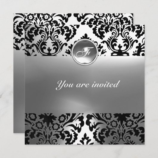 Invitation DAMASK GEM STONE MONOGRAMME blanc (Devant / Derrière)