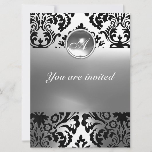 Invitation DAMASK GEM STONE MONOGRAMME blanc (Devant)