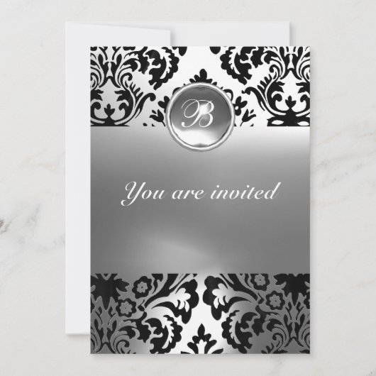 Invitation DAMASK GEM STONE MONOGRAMME blanc (Devant)