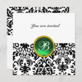 Invitation DAMASK GEM STONE MONOGRAMME Jade vert blanc (Devant / Derrière)