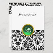 Invitation DAMASK GEM STONE MONOGRAMME Jade vert blanc (Devant / Derrière)