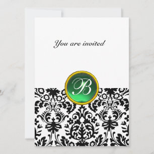 Invitation DAMASK GEM STONE MONOGRAMME Jade vert blanc