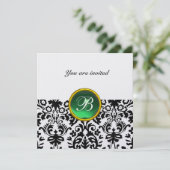 Invitation DAMASK GEM STONE MONOGRAMME Jade verte glace (Debout devant)