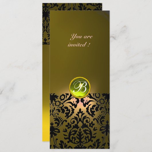 Invitation DAMASK GEM STONE MONOGRAMME jaune (Devant / Derrière)