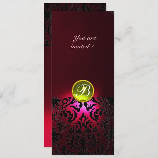 Invitation DAMASK GEM STONE MONOGRAMME jaune rouge bordeaux (Devant / Derrière)