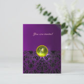Invitation DAMASK GEM STONE MONOGRAMME jaune violet (Debout devant)