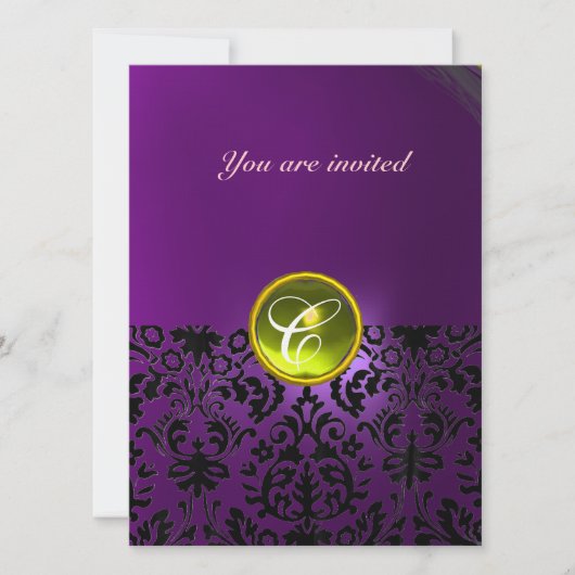 Invitation DAMASK GEM STONE MONOGRAMME jaune violet (Devant)