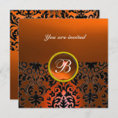Invitation DAMASK GEM STONE MONOGRAMME orange agate, jaune (Devant / Derrière)
