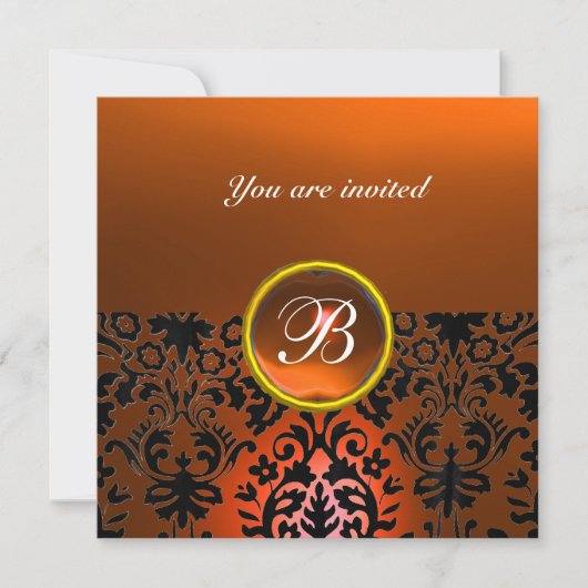 Invitation DAMASK GEM STONE MONOGRAMME orange agate, jaune (Devant)