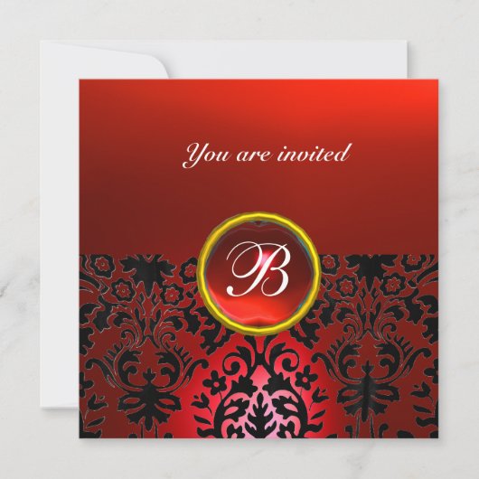 Invitation DAMASK GEM STONE MONOGRAMME rouge noir blanc (Devant)