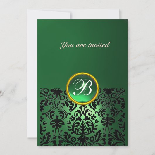 Invitation DAMASK GEM STONE MONOGRAMME vert jade (Devant)