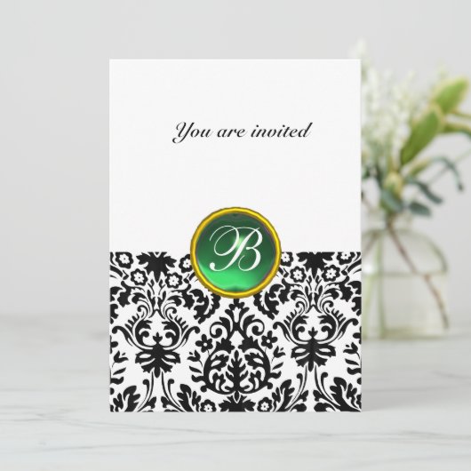 Invitation DAMASK GEM STONE MONOGRAMME vert jade (Debout devant)