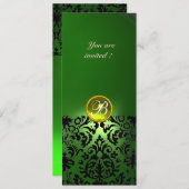 Invitation DAMASK GEM STONE MONOGRAMME vert jaune (Devant / Derrière)