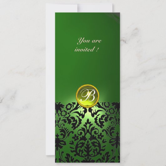 Invitation DAMASK GEM STONE MONOGRAMME vert jaune (Devant)