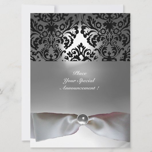 Invitation DAMASK GEM STONE MONOGRAS blanc ruban gris noir (Dos)